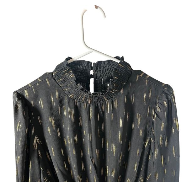 Aqua Black & Gold Metallic Mock Neck Ruffled Long Sleeve Dress Size L - Picture 3 of 4